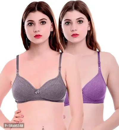 Arousy Fashion Comfortz Women Cotton Non Padded Non-Wired Bra (Pack of 2) (Color : Grey,Purple) (Size : 30)