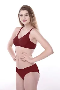 Arousy-Women's Cotton Bra Panty Set for Women Lingerie Set Sexy Honeymoon Undergarments (Color : Maroon,Red,Black)(Pack of 3) Model No : SK01-thumb2