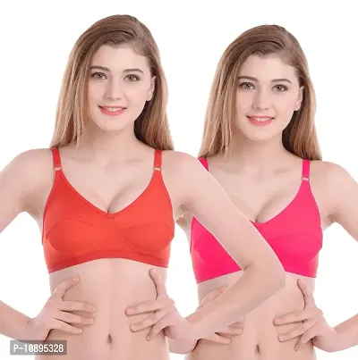 Arousy Women Cotton Non Padded Non-Wired Bra (Pack of 2) (Color : Red,D Pink) (Size : 40)