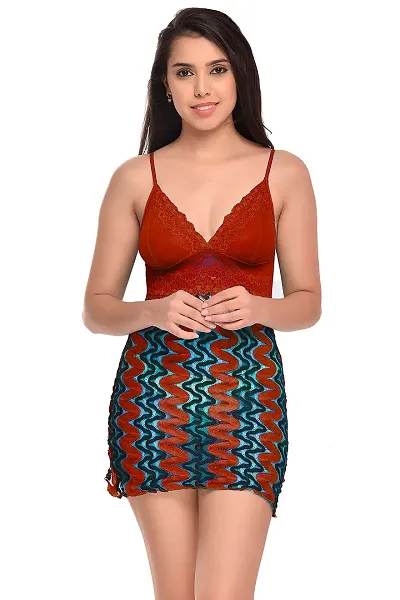 New Arrivals Printed Stylish Fancy Net Baby Doll Sexy Night Dress For Women Pack Of 1