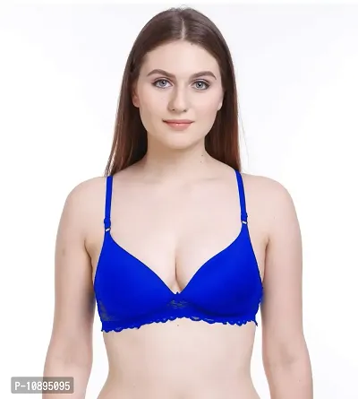 Arousy Women Padded Lace Cotton Non Wired Full Coverage T-Shirt Bra|Shaper Bra|Push up Teenage Bra|Regular Use Bra|Comfortable Bra|Free Bra Hook Extender| (Pack of 1) (Color : Blue) (Size : 40)-thumb0