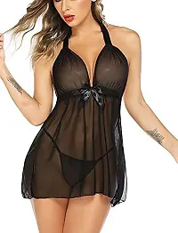 Women Net Lace Self-Design Baby Doll Set ( Pack of 1 ) ( Color : Black )-thumb3