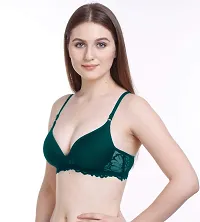 Arousy Women Padded Lace Cotton Non Wired Full Coverage T-Shirt Bra|Shaper Bra|Push up Teenage Bra|Regular Use Bra|Comfortable Bra|Free Bra Hook Extender| (Pack of 1) (Color : Green) (Size : 38)-thumb2