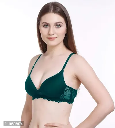 Arousy Women Padded Lace Cotton Non Wired Full Coverage T-Shirt Bra|Shaper Bra|Push up Teenage Bra|Regular Use Bra|Comfortable Bra|Free Bra Hook Extender| (Pack of 1) (Color : Green) (Size : 38)-thumb3