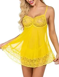 Women Net Lace Self-Design Baby Doll Set ( Pack of 1 ) ( Color : Yellow )-thumb3