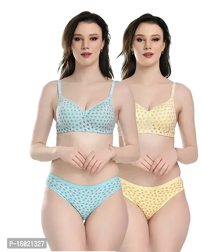 Buy Stylish Fancy Cotton Bra Panty Set For Women Pack Of 2 Online