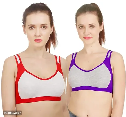 Arousy Women?s Cotton Sports Bra|Gym Bra|Yoga Bra|Running Bra|Teenage Bra|Sports Bra Combo (Pack of 2) (Color : Red,Purple) (Size : 38)