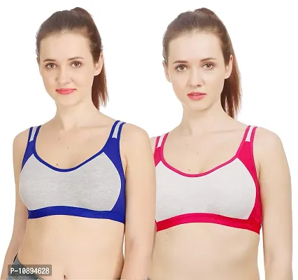 Arousy Women?s Cotton Sports Bra|Gym Bra|Yoga Bra|Running Bra|Teenage Bra|Sports Bra Combo (Pack of 2) (Color : Blue,Pink) (Size : 40)