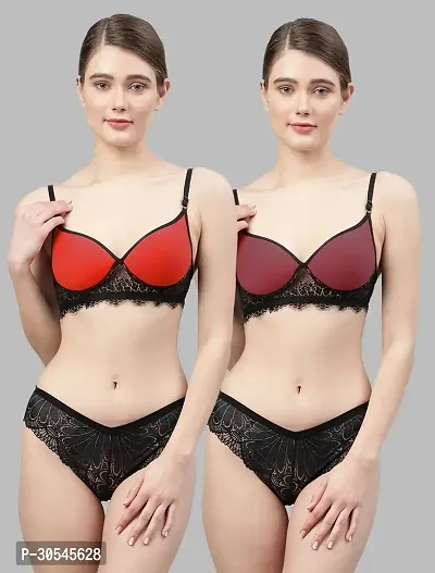 Stylish Multicoloured Cotton Bridal Lingerie set For Women