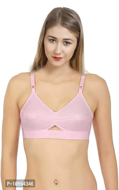 Arousy Women's Non-Wired Full Cup Cotton Bra Pink,White-thumb2