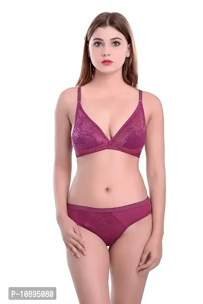 Pink Lycra Full Coverage Non-Padded Non-Wired Bra and Panty Set