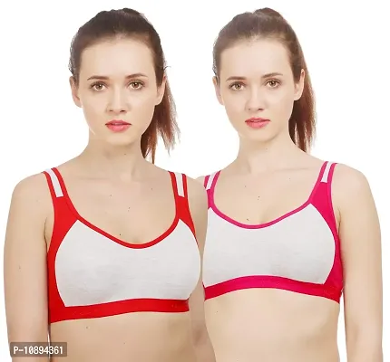 Arousy Women?s Cotton Sports Bra|Gym Bra|Yoga Bra|Running Bra|Teenage Bra|Sports Bra Combo (Pack of 2) (Color : Red,Pink) (Size : 30)