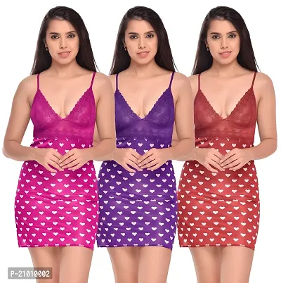 Stylish Fancy Designer Net Baby Doll Night Dress For Women Pack Of 3-thumb0