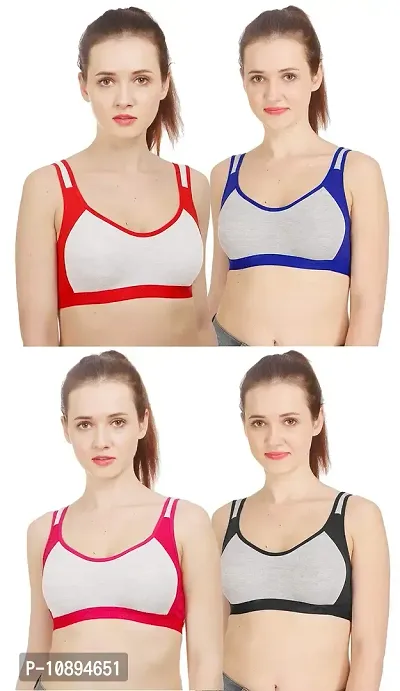 Arousy Women?s Cotton Gym Sports Bra|Gym Bra|Yoga Bra|Running Bra|Teenage Bra|Sports Bra Combo (Pack of 4) (Color : Red,Blue,Pink,Black) (Size : 32)-thumb0