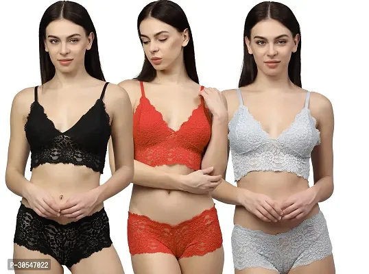 Stylish Multicoloured Cotton Bridal Lingerie set For Women-thumb0