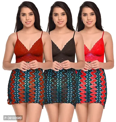 Stylish Multicoloured Net Bridal Baby Doll For Women Pack Of 3