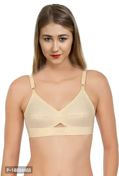 Arousy Women's Non-Wired Full Cup Cotton Bra Brown,White-thumb2