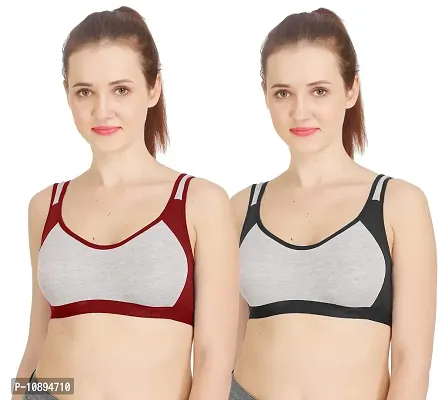 Cotton Bras With Lycra Straps For Teenager Girls - Skin, Black & Maroon