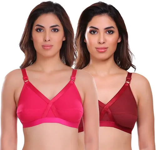 Stylish Polycotton Solid Bra For Women Pack Of 2