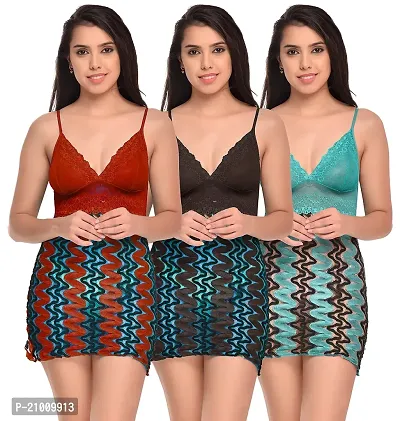 Stylish Fancy Designer Net Baby Doll Night Dress For Women Pack Of 3-thumb0