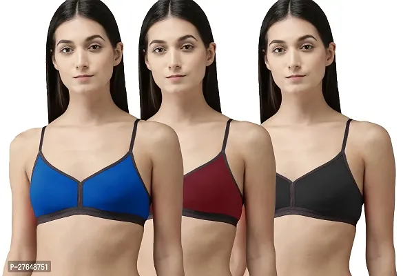 Stylish Multicoloured Cotton Solid Bras For Women Pack of 3