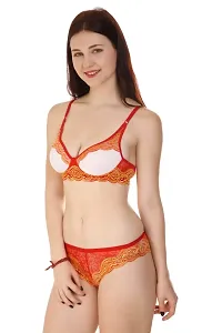 Stree Soft Net Lace Cotton Full Coverage Light-Padded Non-Wired Polka Dot Printed Bra and Panty Set for Women | Lingerie Set (Red, Pack of 2, Size 34B)-thumb2