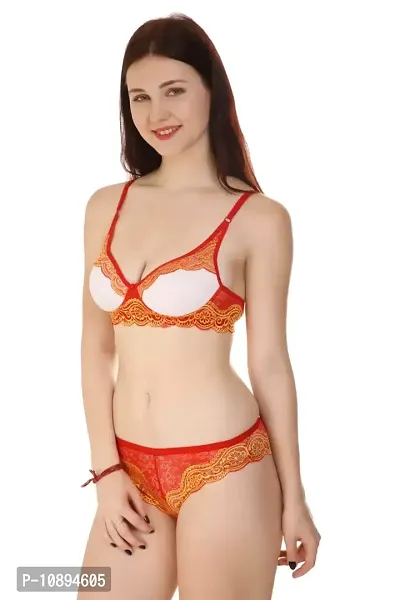 Stree Soft Net Lace Cotton Full Coverage Light-Padded Non-Wired Polka Dot Printed Bra and Panty Set for Women | Lingerie Set (Red, Pack of 2, Size 34B)-thumb3