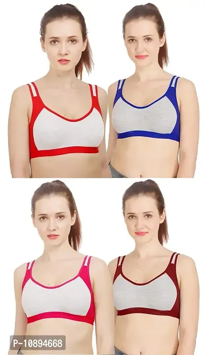 Arousy Women?s Cotton Sports Bra|Gym Bra|Yoga Bra|Running Bra|Teenage Bra|Sports Bra Combo (Pack of 4) (Color : Red,Blue,Pink,Maroon) (Size : 34)