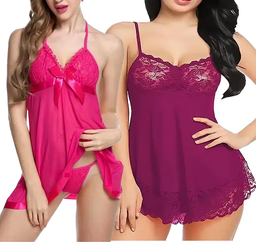 Pack Of 2 Stylish Printed Net Baby Doll Sexy Night Dress For Women