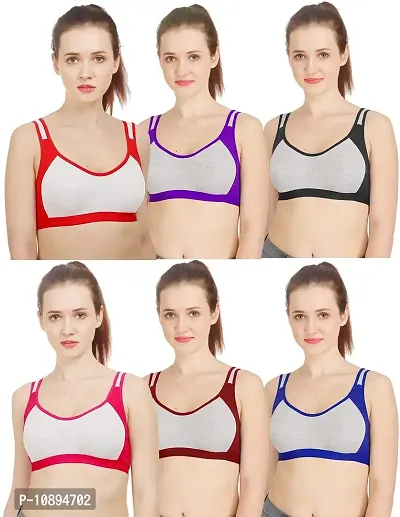 Arousy Women?s Cotton Sports Bra|Gym Bra|Yoga Bra|Running Bra|Teenage Bra|Sports Bra Combo (Pack of 6) (Color : Black,Blue,Maroon,Purple,Red,Pink) (Size : 32)