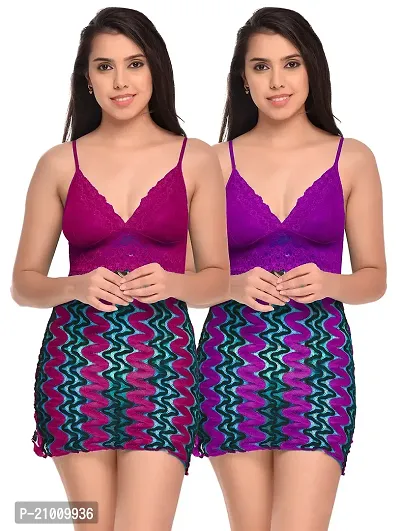 Stylish Fancy Designer Net Baby Doll Night Dress For Women Pack Of 2-thumb0