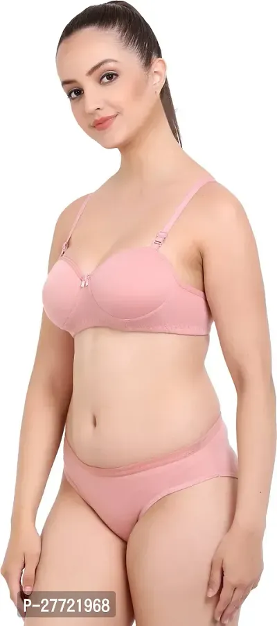 Women Cotton Bra Panty Set for Lingerie Set Pack of 1  Color : Pink-thumb3