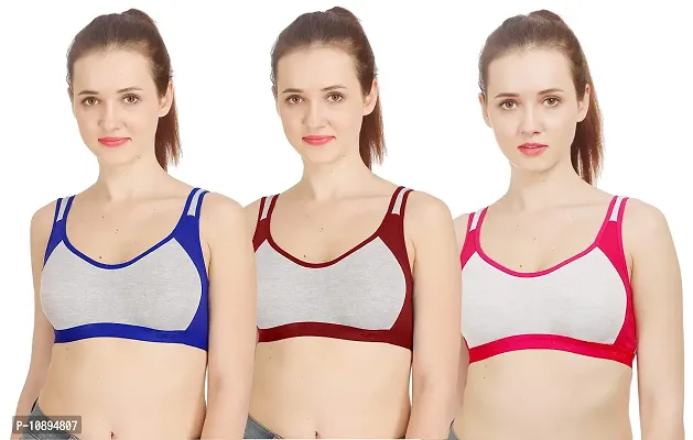 Arousy Women?s Cotton Sports Bra|Gym Bra|Yoga Bra|Running Bra|Teenage Bra|Sports Bra Combo (Pack of 3) (Color : Blue,Maroon,Pink) (Size : 36)