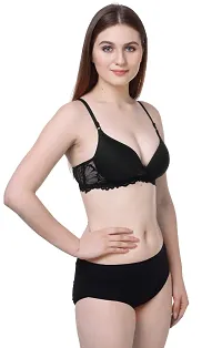 Arousy Fashion Honeymoon Lingerie Set Cotton Bra Panties Set for Women|Bra Panty Set |Bra Panty Set for Women with Sexy|Undergarments|Lingerie Set for Women for Sexy Honeymoon| Black,Pink-thumb1