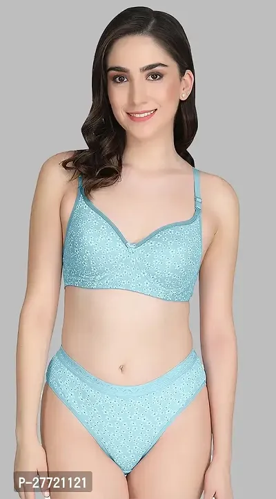 Women Cotton Bra Panty Set for Lingerie Set Pack of 1  Color : Blue-thumb0