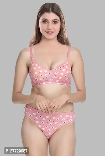 Women Cotton Bra Panty Set for Lingerie Set Pack of 1  Color : Pink-thumb0