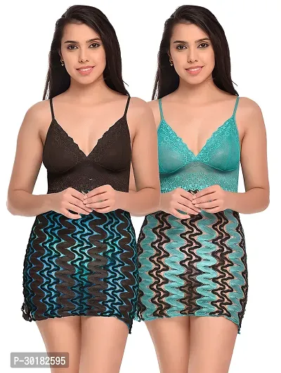 Stylish Multicoloured Net Bridal Baby Doll For Women Pack Of 2