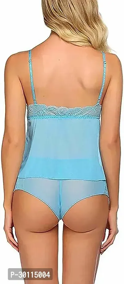 Stylish Blue Net Bridal Baby Doll With Panty For Women-thumb3