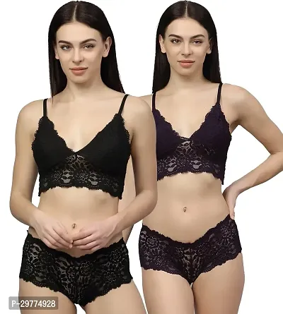 Trendy Net Bra And Panty Set For Women Pack Of 2