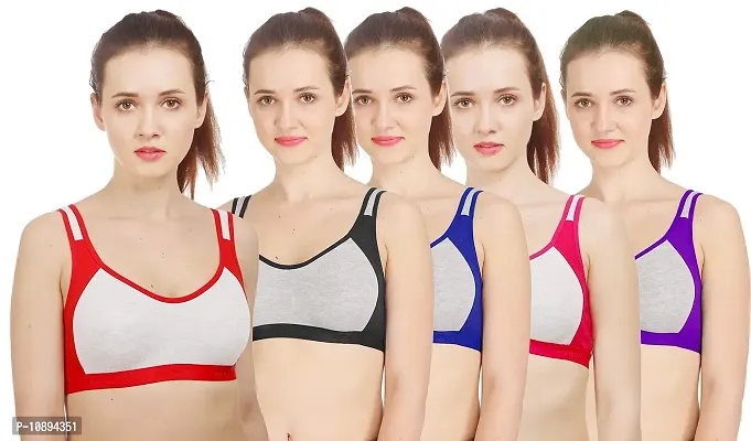 Arousy Women?s Cotton Sports Bra|Gym Bra|Yoga Bra|Running Bra|Teenage Bra|Sports Bra Combo (Pack of 5) (Color : Red,Black,Blue,Pink,Purple) (Size : 40)