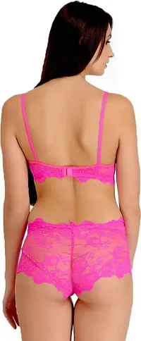 Arousy Fashions Womens Net Lace Bra Panty Honeymoon Bridal Sexy Set for Womens Girls Ladies Non Padded Non Wired Undergarments Bra Panty Set for Women with Sexy Panty Bra Set for Women Pack of 1 Pink-thumb3