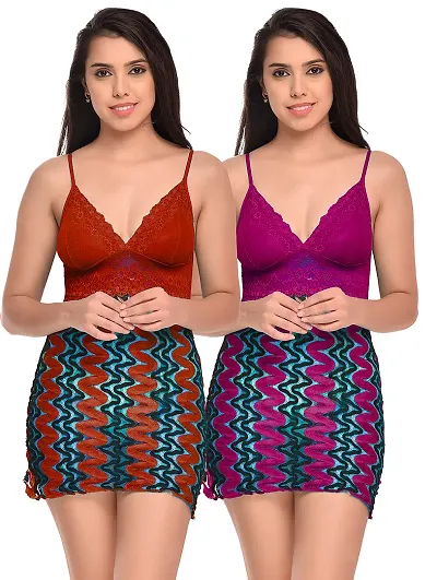 Stylish Fancy Designer Net Baby Doll Night Dress For Women Pack Of 2