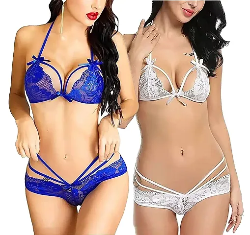 Pack Of 2 Net Baby Doll Sexy Lingerie Set For Women