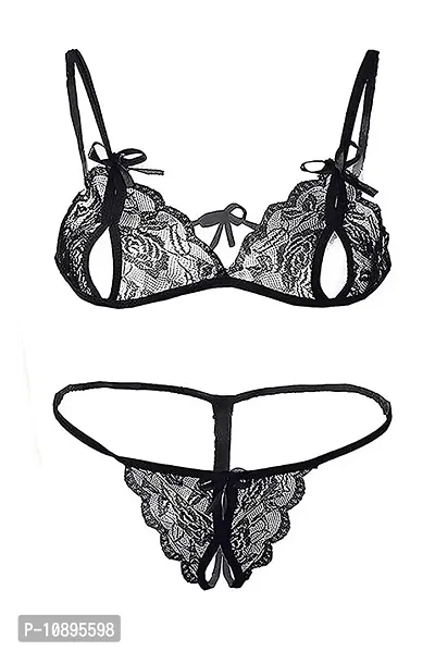 Beach Curve-Women's Net Bikni Bra Panty Set for Women Lingerie Set Sexy Honeymoon Undergarments (Color : Black)(Pack of 1)(Size :30) Model No : SK01