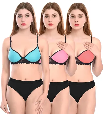 Stylish Bra And Panty Set For Women Pack Of 3