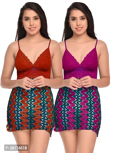 Stylish Multicoloured Net Bridal Baby Doll For Women Pack Of 2-thumb0