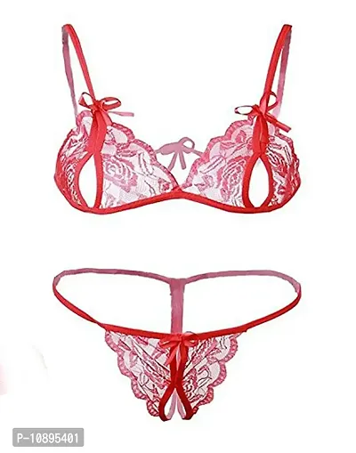 Beach Curve-Women's Net Bikni Bra Panty Set for Women Lingerie Set Sexy Honeymoon Undergarments (Color : Red)(Pack of 1)(Size :32) Model No : SK01-thumb0