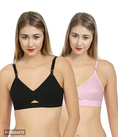 Arousy Women's Non-Wired Full Cup Cotton Bra Black,Pink