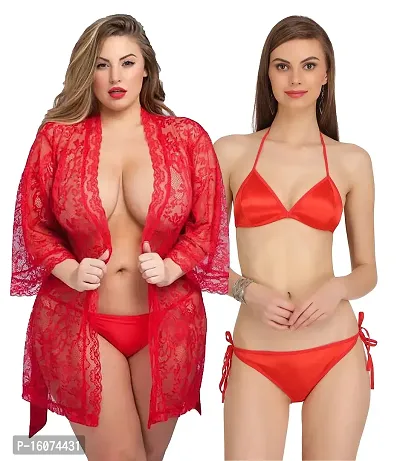 Women Net Lace Self-Design Baby Doll Set ( Pack of 1 ) ( Color : Red )-thumb0