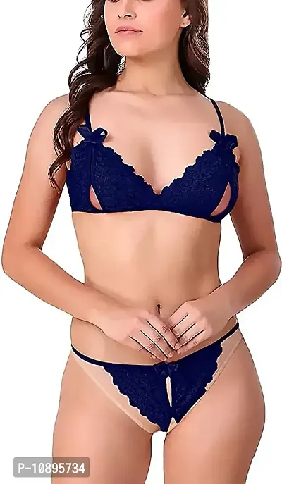 Beach Curve-Women's Net Bikni Bra Panty Set for Women Lingerie Set Sexy Honeymoon Undergarments (Color : Blue)(Pack of 1)(Size :34) Model No : SK01-thumb2